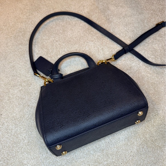 Tumi Navy Blue Pebbled Leather Mini Top Handle Crossbody Bag - Picture 8 of 10